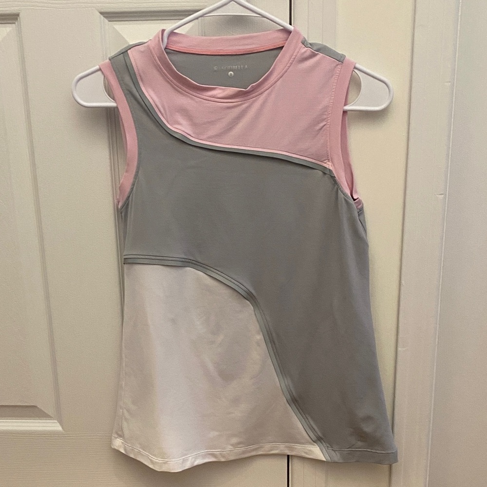 Sofibella Pink and Gray Color Block Tennis Shirt, Small